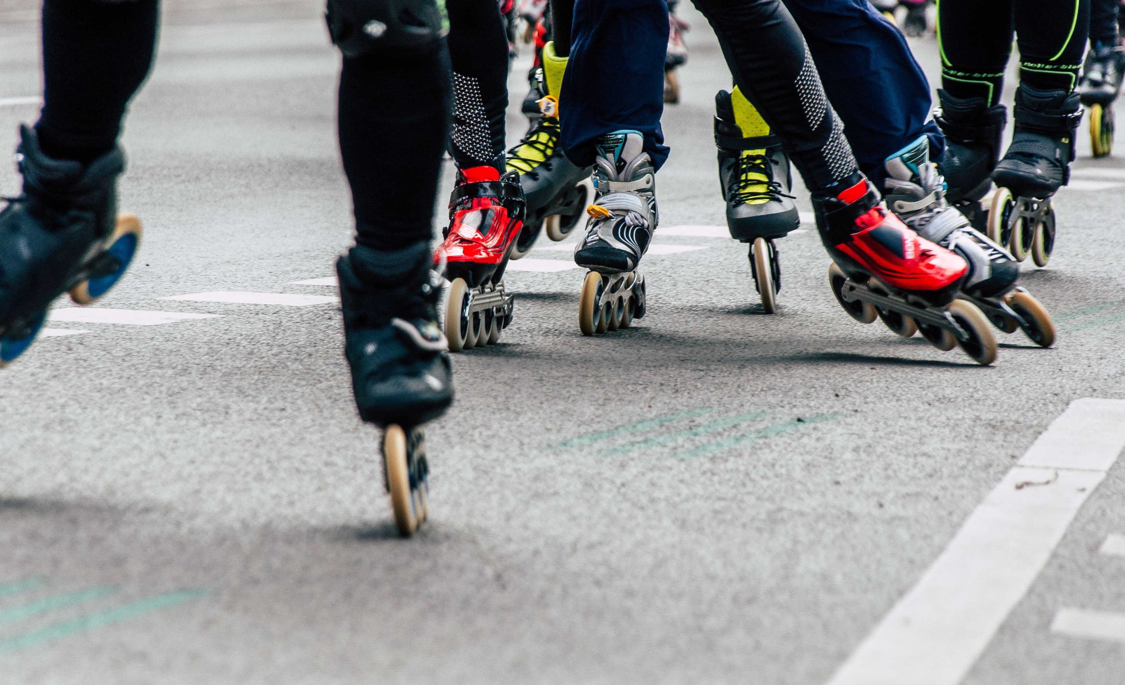 photo: roller-skater carving a turn, motion blur